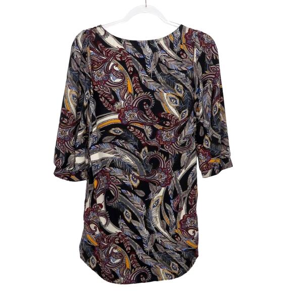 Anthropologie Boho Multicolor Paisley Feather Puff Sleeve Mini Dress Small - Picture 3 of 6